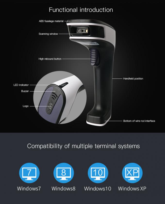 1D lettore di codici a barre tenuto in mano senza fili Bluetooth 2.4G 3 in 1 capacità della batteria 1600mAh